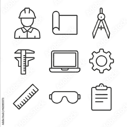 Engineering tools and symbols: line icons set for technical design