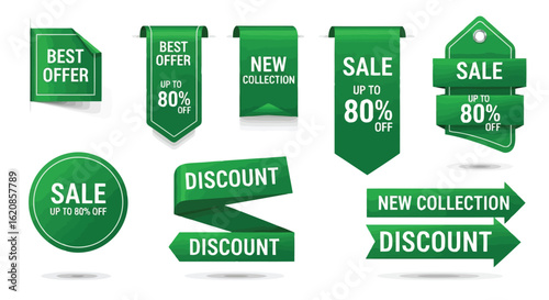 Green sale discount and offer tags with new collection labels best offer