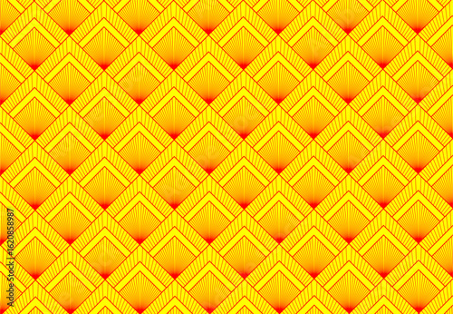 Art Deco Pattern. Vector background in 1920s style. Red yellow texture. Fan or palm leaf shape.