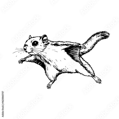 Flying squirrel sketch in motion with outstretched limbs  