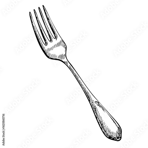 Vintage sketch of a decorative fork with intricate details  