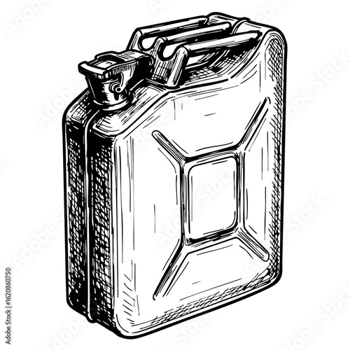 Vintage gas can in detailed sketch style  