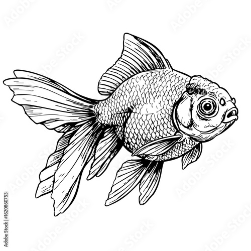 Vintage sketch of a goldfish swimming elegantly in water  