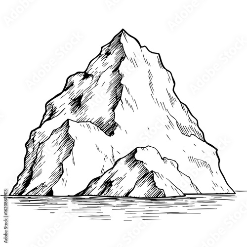 Vintage sketch of an iceberg in ocean waters  