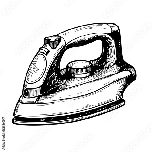 Vintage sketch of an iron appliance for clothing care  