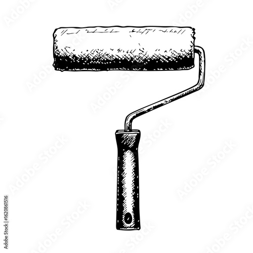 Vintage sketch of a paint roller tool  