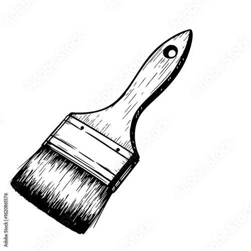 Vintage sketch of a paintbrush with wooden handle and bristle head  