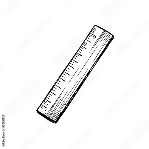 Vintage sketch of a wooden ruler with measurement markings  