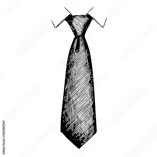 Vintage sketch of a necktie in black ink drawing style  