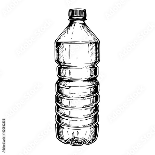 Vintage sketch of a water bottle with clear plastic design  