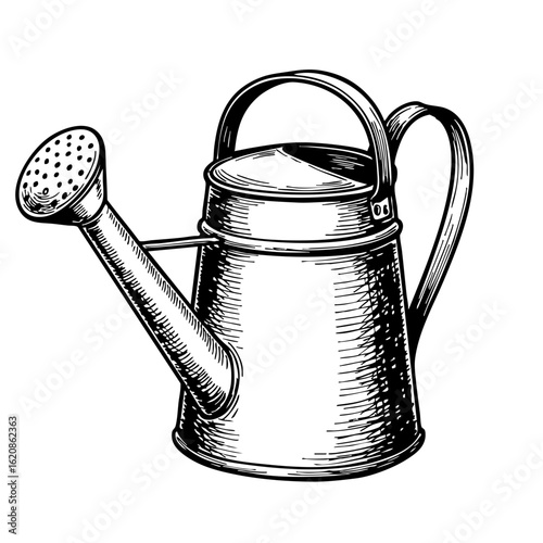 Vintage sketch of a watering can in detailed line art design  