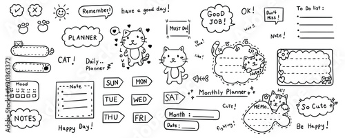 Hand Drawn Note Paper Doodle Set – Cute Line Art Vector Illustration