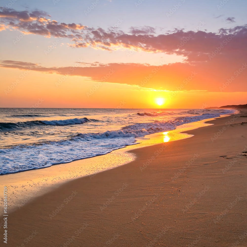 Obraz premium Beautiful sunset over ocean beach