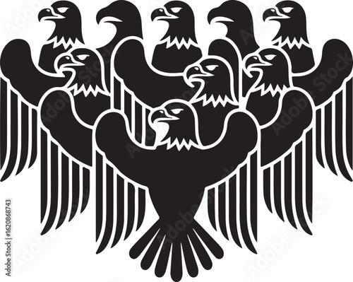 Black eagles spread wings in heraldic design vector