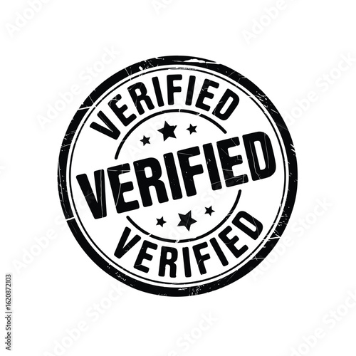 Triple “VERIFIED” Stamp with Circular Layout, Grunge Texture, and Star Accents in Bold Black and Red Design for Approval and Authenticity