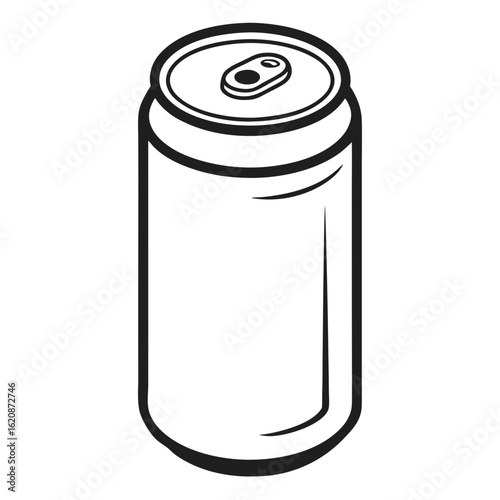Simple black and white silhouette of a beverage can isolated on white background