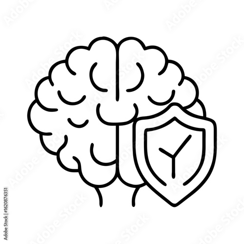 Brain protection mental health security cognitive safety shield mind safeguard concept line art
