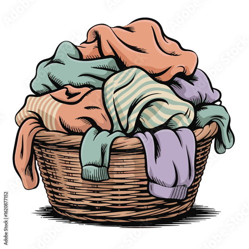 Overflowing Laundry Basket Silhouette Vector – Household Chore Clipart