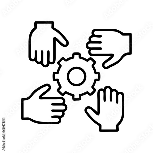 Teamwork collaboration hands gear cogwheel cooperation partnership business strategy concept icon