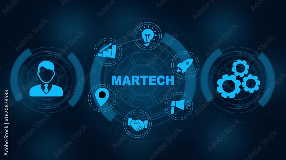 Martech marketing technology concept on virtual screen interface. Business, Technology, Internet and network concept.