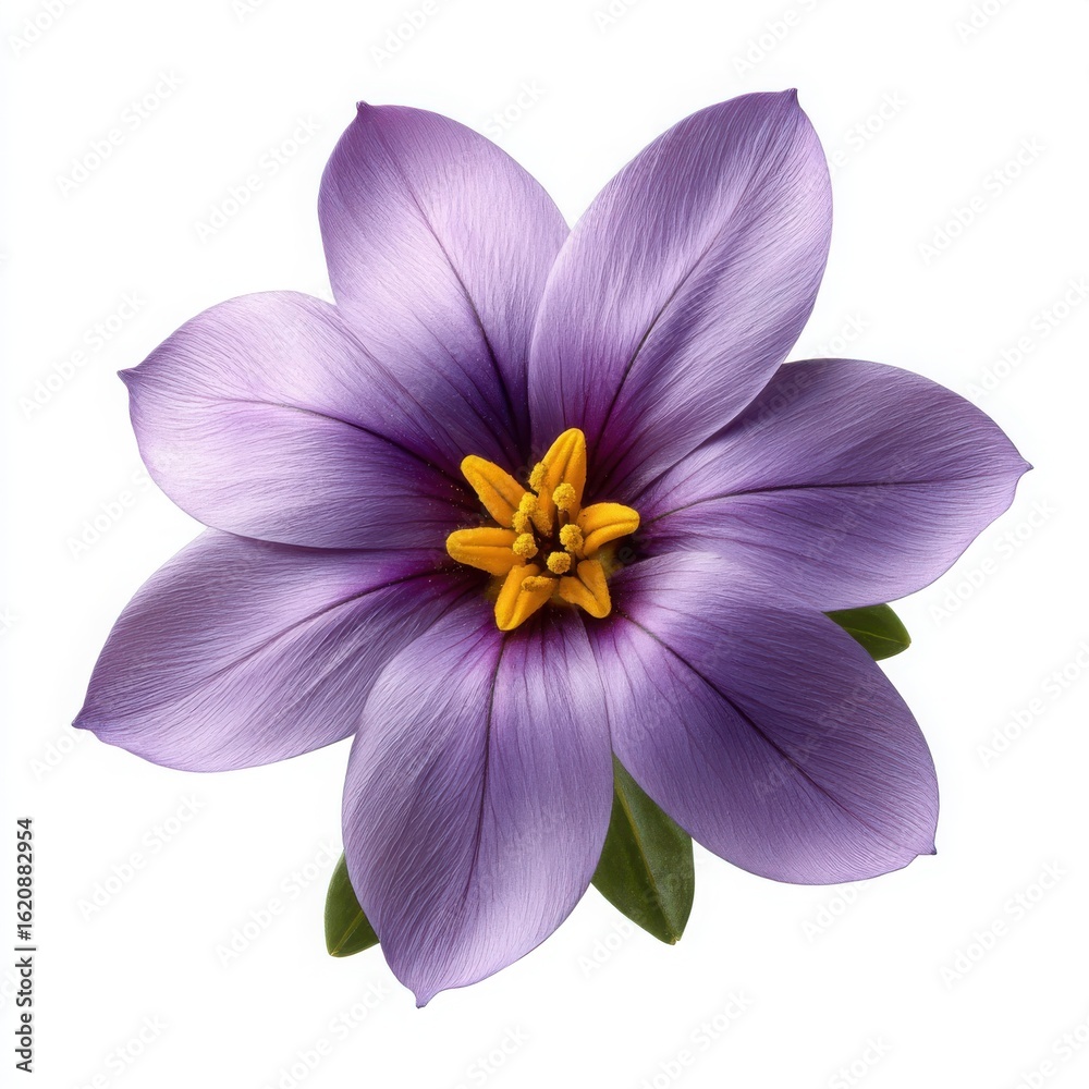 Obraz premium Purple Flower With Yellow Center On White Background