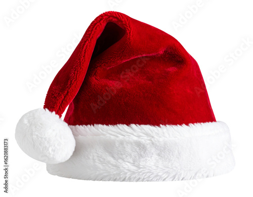  Gorro Natalino de Veludo com Ponta Caída para Frente e Detalhe Texturizado, Vista Lateral Esquerda, PNG sem fundo – AI Gerado