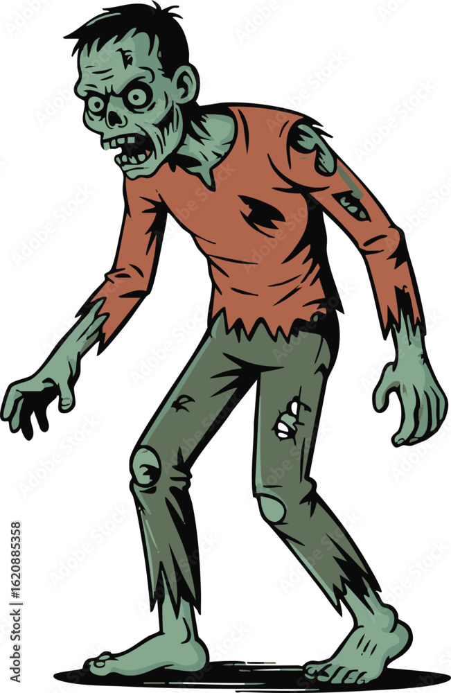 Fototapeta premium Cartoon Zombie Character Illustration with Tattered Clothes