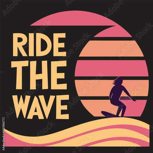 Ride the Wave Retro Surf Illustration