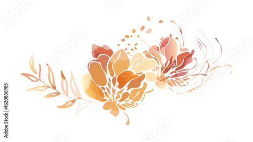 A delicate watercolor illustration showcases a cluster of flowers in warm, earthy tones, creating a soft and artistic floral arrangement, isolated on white background