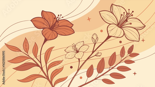 An elegant floral design featuring delicate flowers and foliage in warm, earthy tones, creating a vintageinspired aesthetic with a touch of natural beauty, isolated on white background