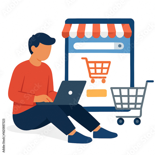 Man shopping online using a laptop.