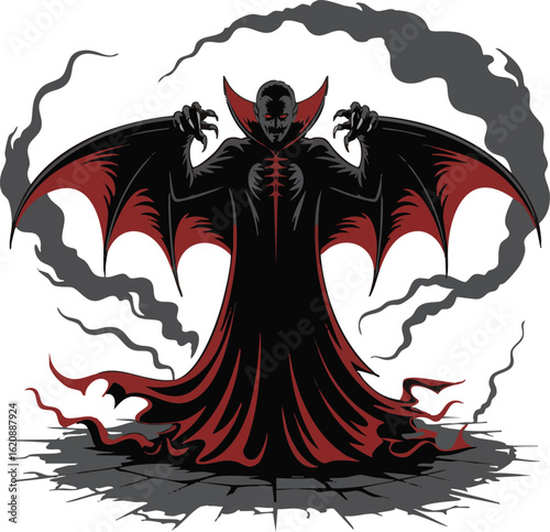 Sinister Vampire Lord with Bat Wings and Shadowy Aura Illustration
