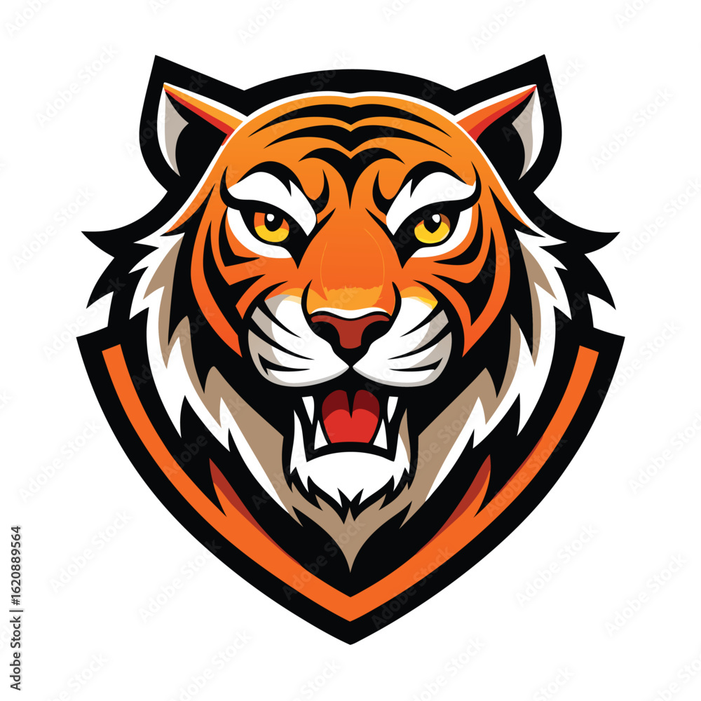 Fototapeta premium Dynamic Tiger Shield Logo - Powerful Animal Protection & Strength Symbol