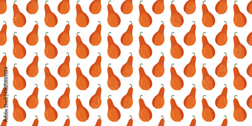 Seamless pattern with butternut squash pumpkins in flat style