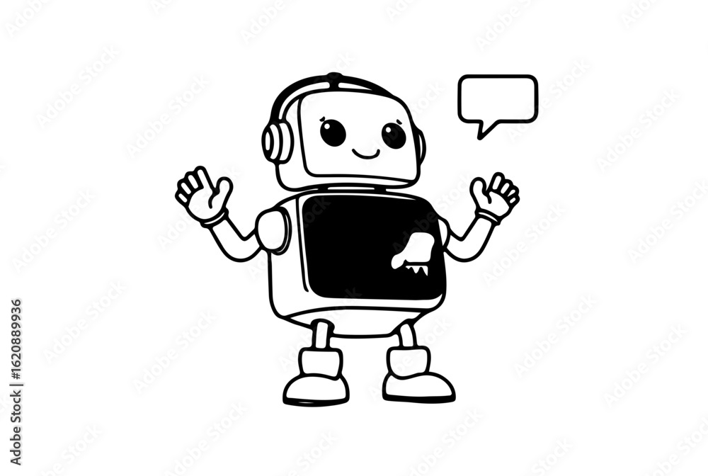 Ilustração de Robô alegre com as mãos para cima.