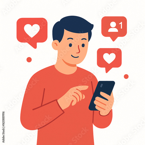 Man getting likes and followers on social media.