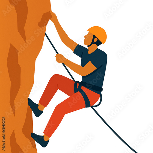 Rock climber ascending a cliff
