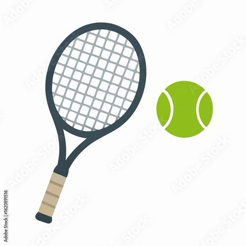 Tennis racket and ball icon.