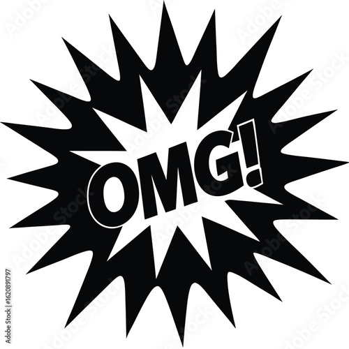 Black explosion with omg text white comic