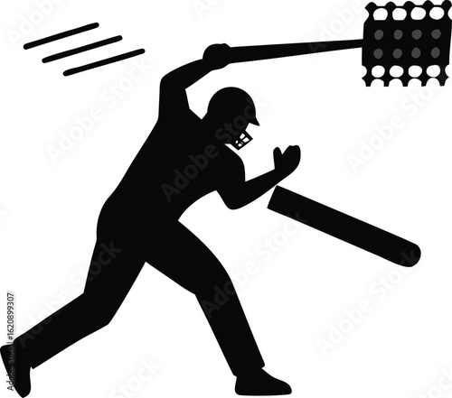 Silhouette of a cricket player hitting a ball with a bat batsman
