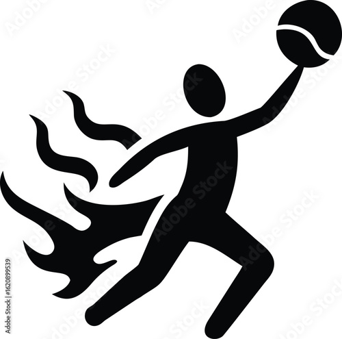 Silhouette of a basketball player dunking with flames on white background slam dunk