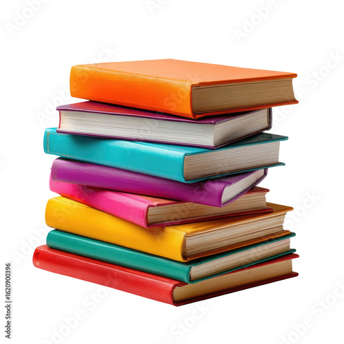 Wallpaper Mural A stack of colorful books.  Hardcover books of various vibrant hues, including orange, teal, purple, pink, and yellow, are neatly piled.  The books' spines are visible. Torontodigital.ca