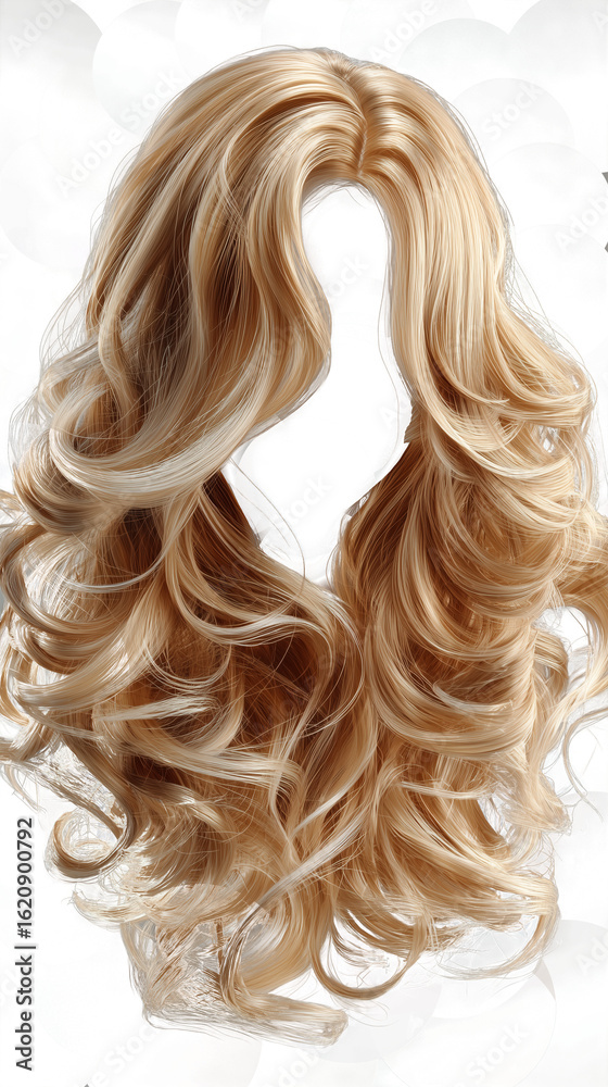 Naklejka premium Today's illustration of a luxury wig featuring soft waves and warm blonde tones, designed for easy digital editing and professional presentations. This file has a floating effect, completely devoid of