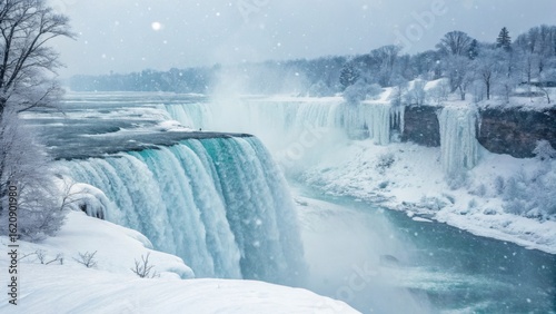 Fototapeta Naklejka Na Ścianę i Meble -  Niagara Falls in Winter: A breathtaking winter landscape of Niagara Falls, with ice formations and a stunning display of the falls and surrounding snow.