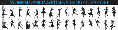  Women Dancing Silhouette Set – Elegant Female Dance Poses, Vector Clipart for Design and Decoration