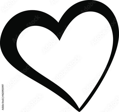 A simple black and white drawing of a heart shape with a thick outline on a plain white background silhouette