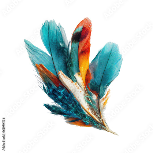 Colorful bird feather cluster