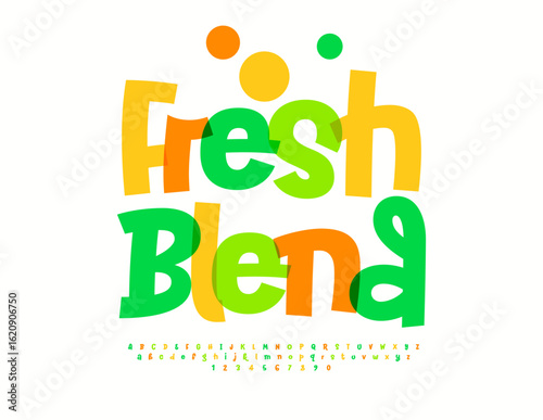 Vector Cooking badge Fresh Blend. Handwritten Colorful Font. Watercolor set of Alphabet Letters and Numbers