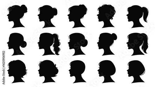 Diverse female profiles black silhouettes female silhouettes