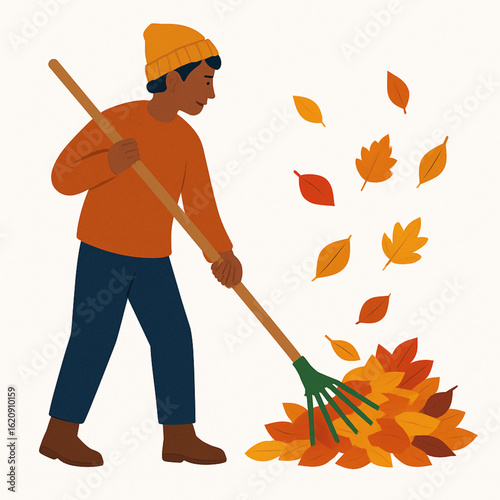 Person raking autumn leaves